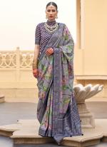 Pv Silk  Grey Wedding Wear Floral Print Saree